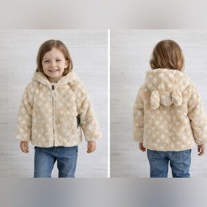 NWT Okie Dokie Faux Fur Animal Ear Hoodie Jacket Beige 4T